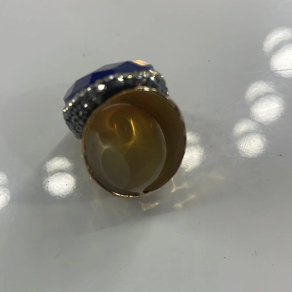Lapis Lazuli Faceted, cocktail ring, gold, size adjustable, 6.5 - - Picture 4 of 8